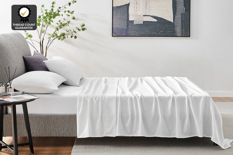Ovela 1200TC Cotton Rich Bed Sheet Set (White, King), OVTCS12WHKA Carousel 1