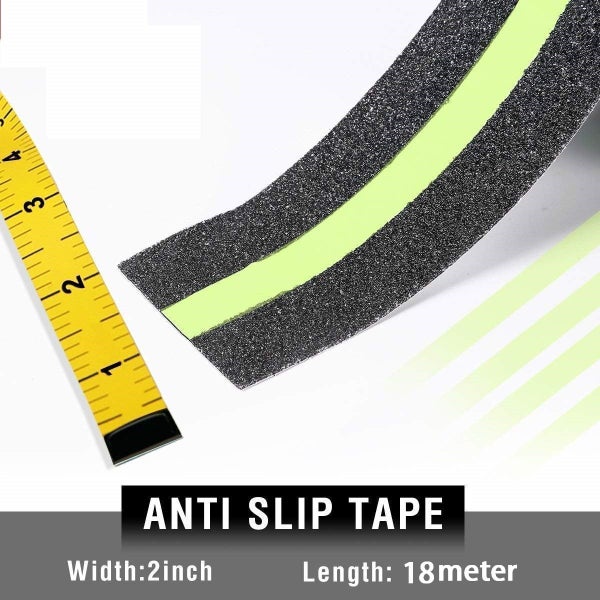 Dolphy Anti-Skid Safety Tape 50mm x 18m - Black with Glow-in-the-Dark Stripe,... Carousel 2