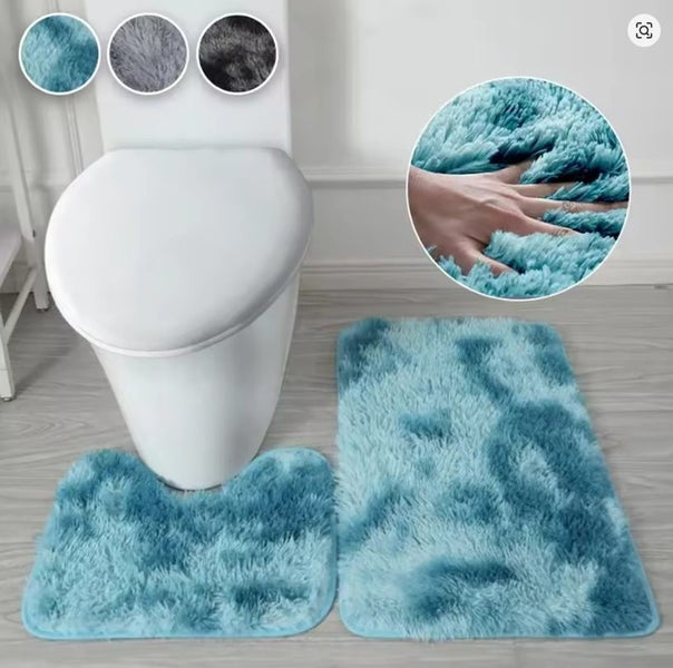 2pcs Bathroom Mat Bath Mat Anti-slip Bath Rug Bathroom Mat Floor Mat Blue Carousel 1