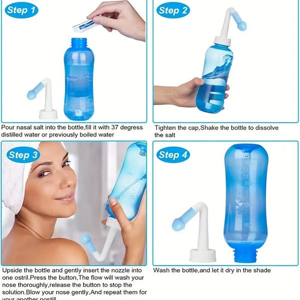 500ML Neti Pot Sinus Rinse Bottle Nose Wash Cleaner Nasal Irrigation Kit Carousel 2