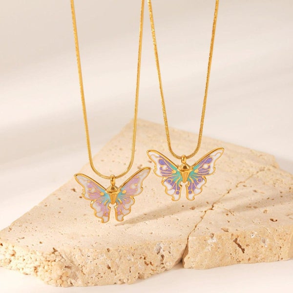 Colorful Enamel Butterfly Necklace,Butterfly Necklace,Flying Necklace Carousel 1
