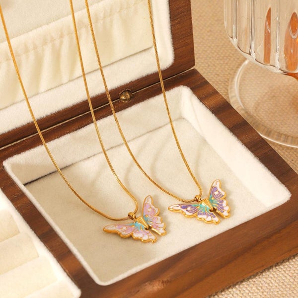 Colorful Enamel Butterfly Necklace,Butterfly Necklace,Flying Necklace Carousel 2
