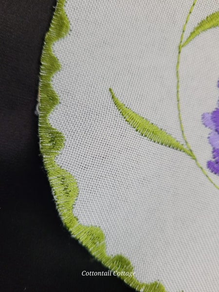 Vintage White Polyester Tablecloth Embroidered Lavender 84cm Square Carousel 4