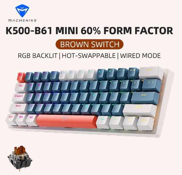 Machenike K500-B61 RGB Wired Hot Swap Mechanical Keyboard Blue - 61 Key Brown... Carousel 2