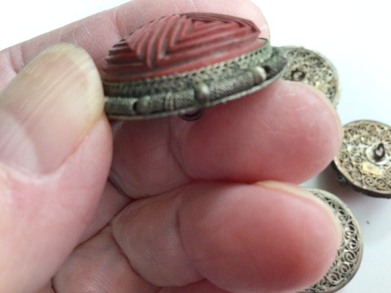 RARE Antique Victorian Chinese Cinnabar lacquer button Carousel 2
