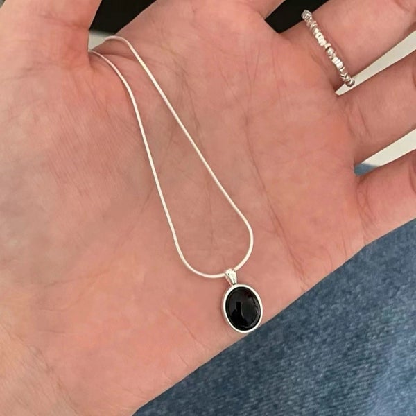 Misty black Oval Pendant Necklace Carousel 1