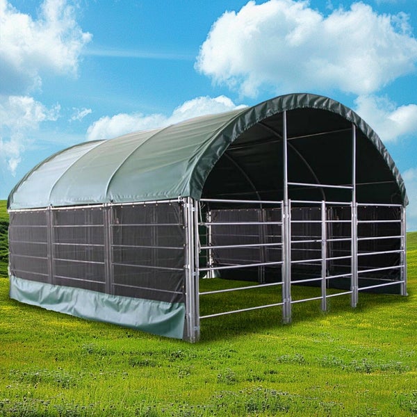 Livestock Shelter 6x6x3.7m with Net Sides Green Carousel 1