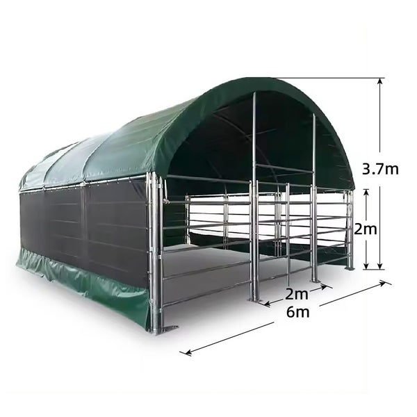 Livestock Shelter 6x6x3.7m with Net Sides Green Carousel 6