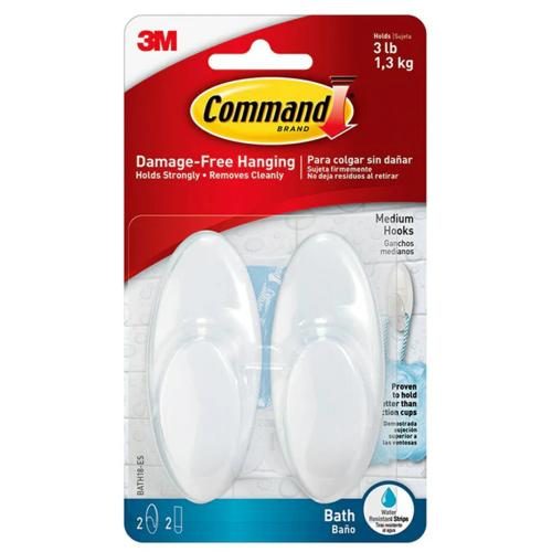 3M Command Towel Hook BATH18-ES Medium Frosted, Pack of 2 [70006900750] Carousel 1