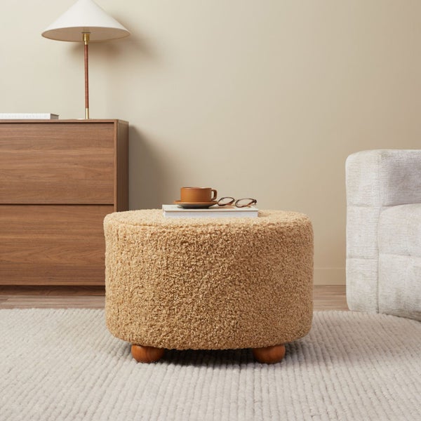 MOCKA SECONDS (NEW IN BOX): Wren Sherpa Ottoman - Beige Carousel 1