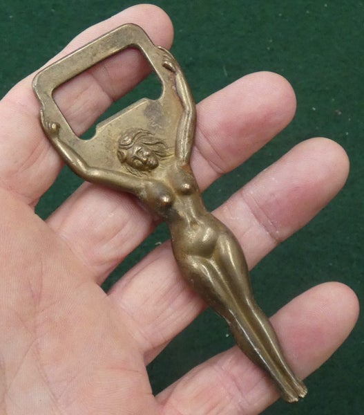 ART DECO era BRASS Beer Bottle Opener NAKED WOMAN Highly Attractive NUDE Lady Carousel 1