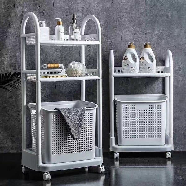 Laundry trolley 2 shelves with Basket Carousel 2