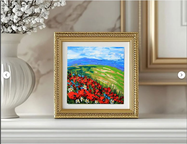 ART painting Flora & fauna Oil New canvas original mountains of poppies Carousel 1