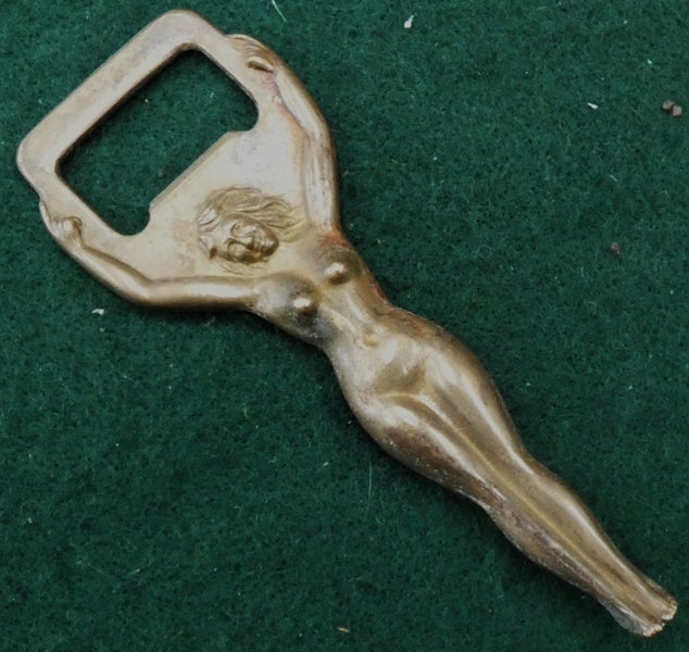 ART DECO era BRASS Beer Bottle Opener NAKED WOMAN Highly Attractive NUDE Lady Carousel 2