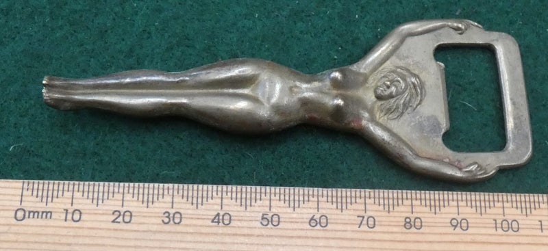 ART DECO era BRASS Beer Bottle Opener NAKED WOMAN Highly Attractive NUDE Lady Carousel 6