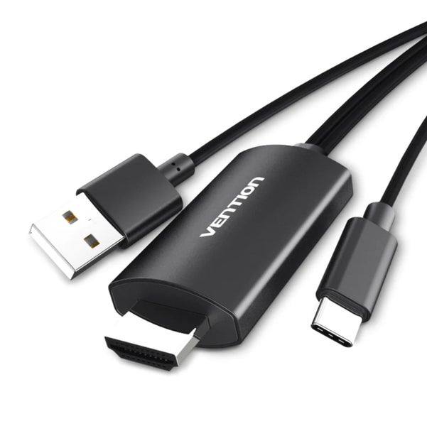 Vention Type-C to HDMI Cable with USB Power Supply 1.5M Black Metal Type Carousel 1