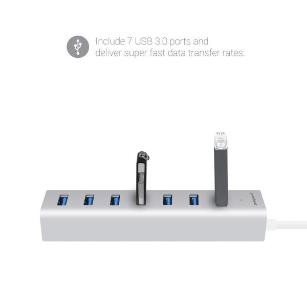 mbeat 7 Port USB 3.0 Aluminium Slim Hub Power for PC & Mac - 36cm Cable Carousel 2