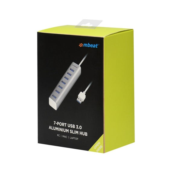 mbeat 7 Port USB 3.0 Aluminium Slim Hub Power for PC & Mac - 36cm Cable Carousel 3