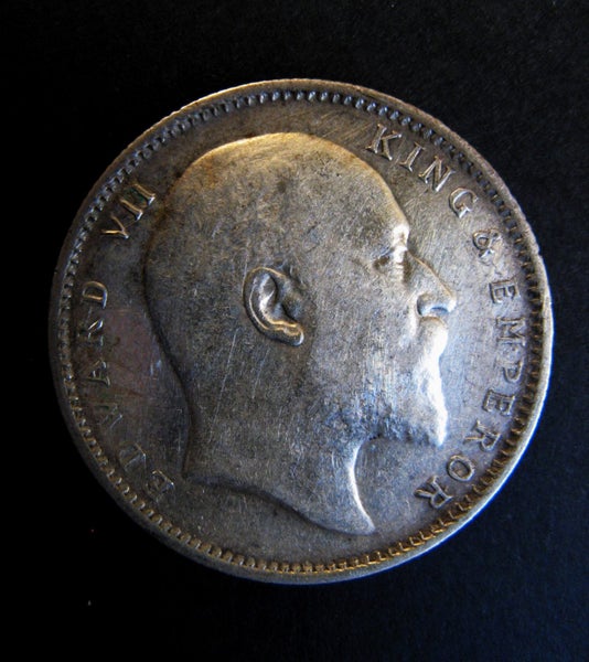 1908 INDIA - ONE RUPEE. EDWARD V11. .917 SILVER. 30.5mm DIA. BRITISH -INDIA Carousel 2
