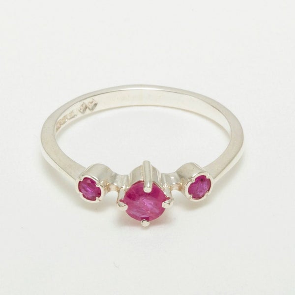 White Gold Natural Ruby Womens Trilogy Ring - Full 14ct Gold UK Hallmark Carousel 1