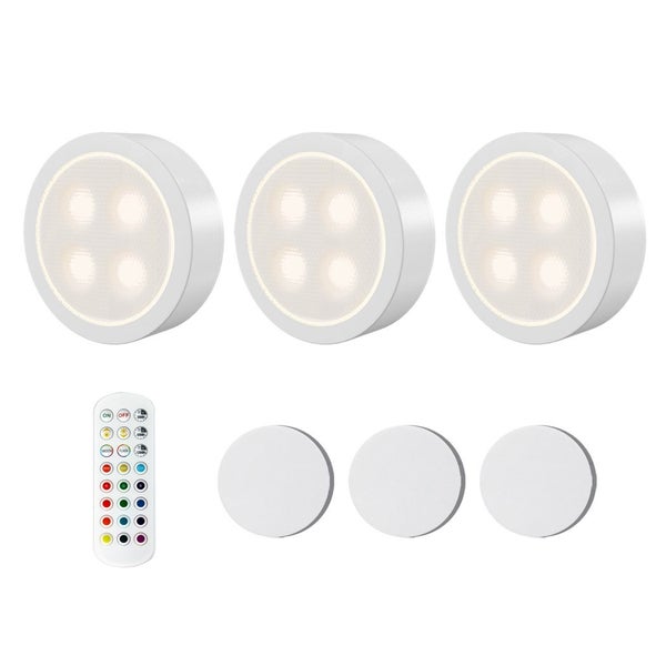 Emitto 3x RGB LED Under Cabinet Puck Lights Remote Control Kitchen Display Lamp Carousel 1