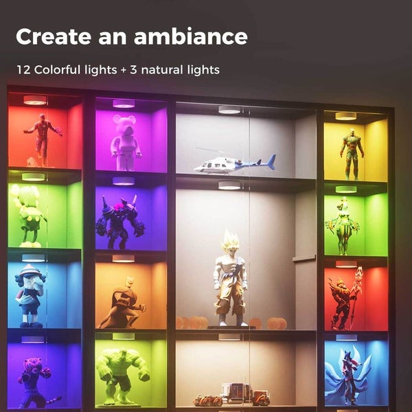 Emitto 3x RGB LED Under Cabinet Puck Lights Remote Control Kitchen Display Lamp Carousel 2