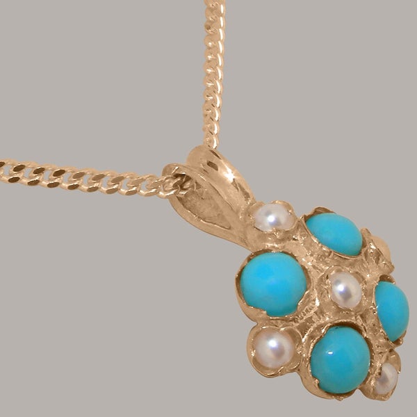 Rose Gold Pearl & Turquoise Womens Vintage Pendant - Full 18k UK Hallmark Carousel 2
