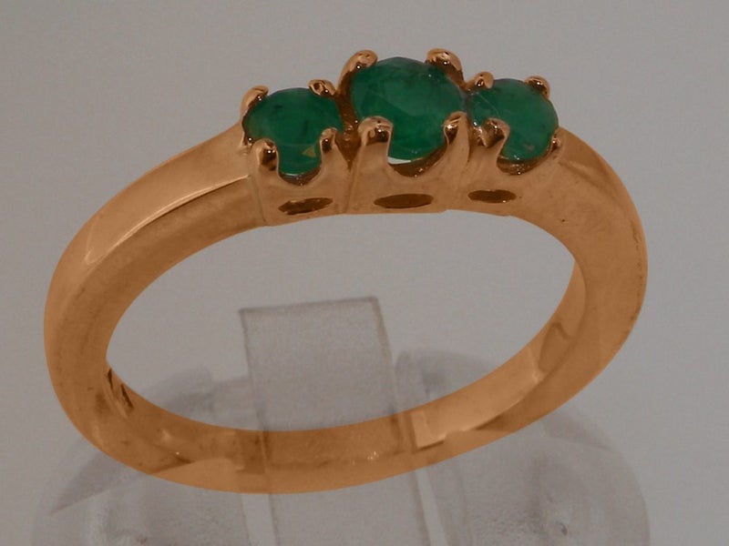 Rose Gold Natural Emerald Womens Trilogy Ring - Full 18ct Gold UK Hallmark Carousel 1