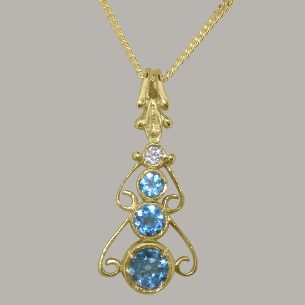 Gold Natural Blue Topaz & Diamond Womens Bohemian Pendant & Chain Carousel 1