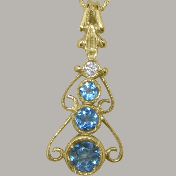 Gold Natural Blue Topaz & Diamond Womens Bohemian Pendant & Chain Carousel 2