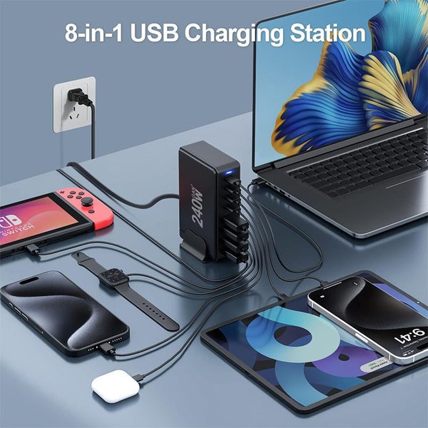 USB C Charger 240W USB C Charger Block 8-Port Fast Charging Station Hub-Black Carousel 2