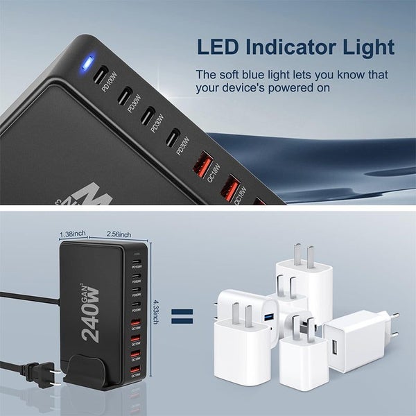 USB C Charger 240W USB C Charger Block 8-Port Fast Charging Station Hub-Black Carousel 7