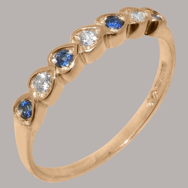 Rose Gold Natural Diamond & Sapphire Womens Eternity Ring - Full 14k UK Hallmark Carousel 1