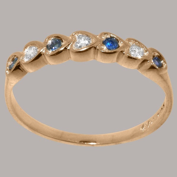Rose Gold Natural Diamond & Sapphire Womens Eternity Ring - Full 14k UK Hallmark Carousel 2