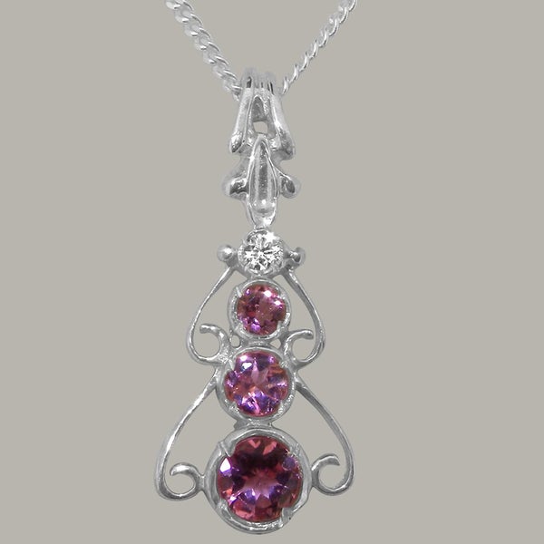 Sterling Silver Natural Pink Tourmaline Cubic Zirconia Bohemian Pendant & Chain Carousel 1
