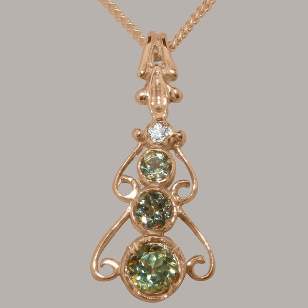 Rose Gold Natural Peridot & Cubic Zirconia Womens Bohemian Pendant & Chain Carousel 1
