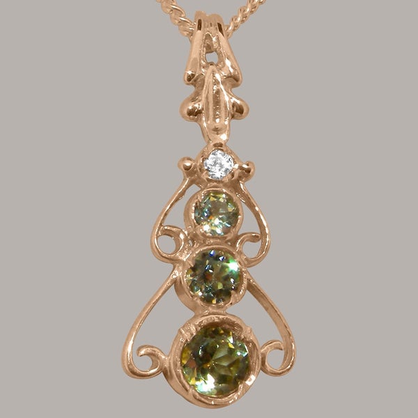Rose Gold Natural Peridot & Cubic Zirconia Womens Bohemian Pendant & Chain Carousel 2
