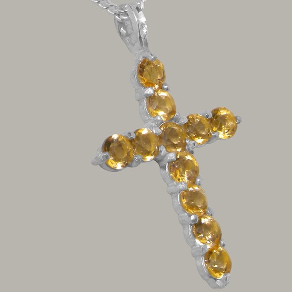 White Gold Natural Citrine Womens Cross Pendant & Chain Carousel 1