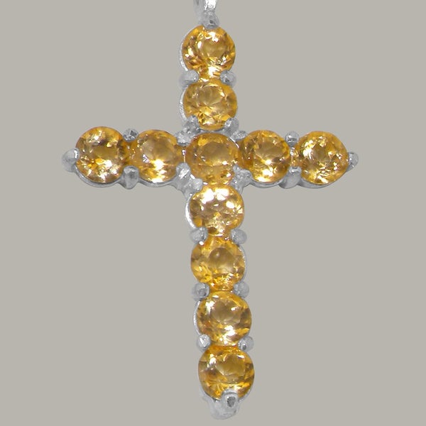 White Gold Natural Citrine Womens Cross Pendant & Chain Carousel 2
