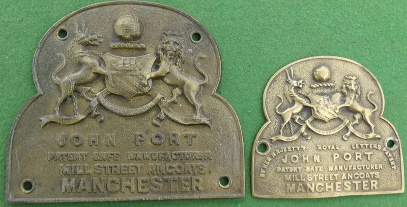 Very LARGE Antique JOHN PORT Patent MANCHESTER Safe-Maker's Brass LOGO Plaque Carousel 8