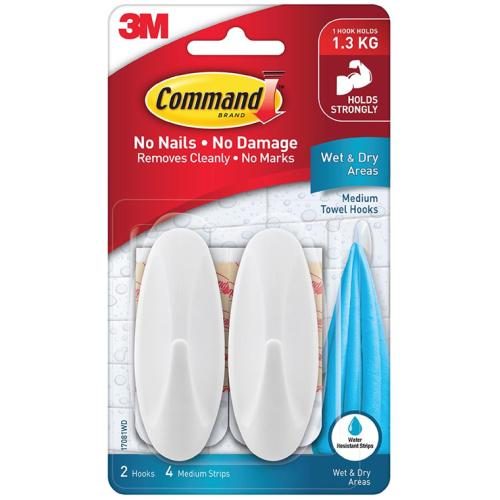 3M 11177 Command Wet Area Hook 17081WD Medium White, Pack of 2 [7011387426] Carousel 1