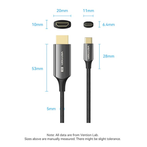 Vention Cotton Braided USB-C to HDMI-A 8K HD Cable 1.8M Black Zinc Alloy Type Carousel 8
