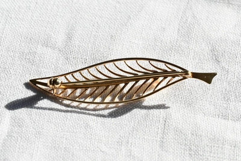 14 Carat Gold & Pearl Fern Brooch Carousel 2