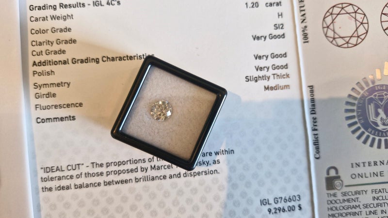 $1 RES * Valuation $15,637.00 * 1.20ct Round Large White Diamond Loose IGL CERT Carousel 2