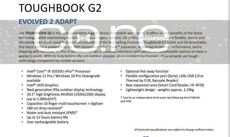 Panasonic ToughPad FZ-G2 mk1 4G/LTE Tablet 10.1" Carousel 2
