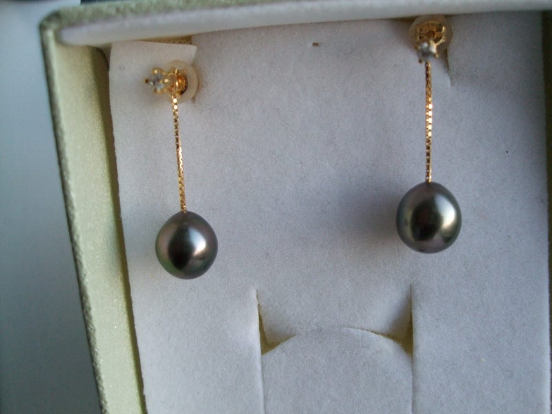 Beautiful Boxed Black Pearl and Diamond Earrings Wear Two Ways Carousel 1
