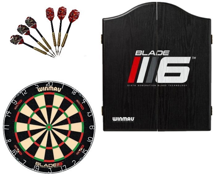 Winmau Blade 6 DUAL CORE Dart Board + Winmau Blade 6 Cabinet + Darts Set Carousel 1