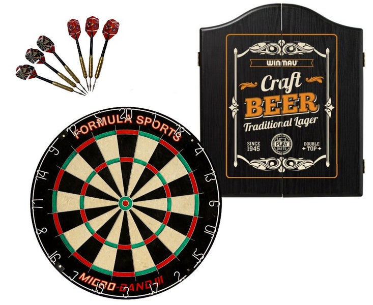 Micro Band 3 Dart Board + Winmau Craft Beer Black Cabinet + Darts Carousel 1