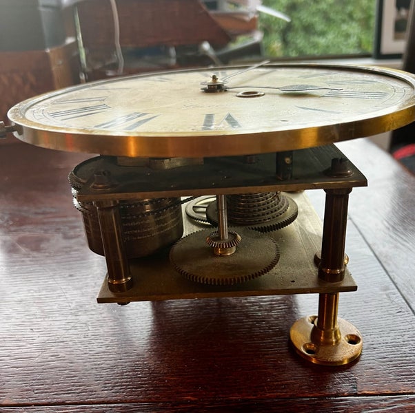 Antique Fusee Chain Drive Wall Clock Movement w Pendulum & Key Carousel 2
