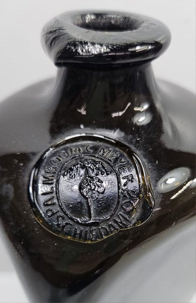 1800's square black glass pig snout sealed gin bottle Carousel 2